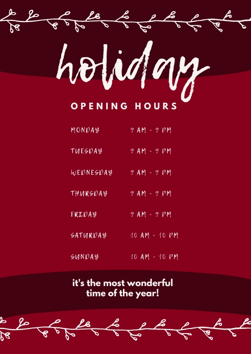 Holiday Hours Example Holiday Hours Template | PosterMyWall