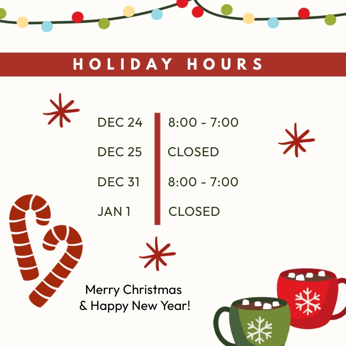 Holiday Hours Template Publicação no Instagram