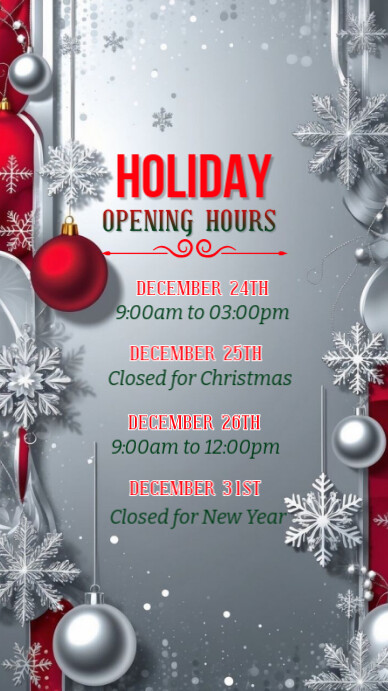 Copy of Holiday opening days | PosterMyWall