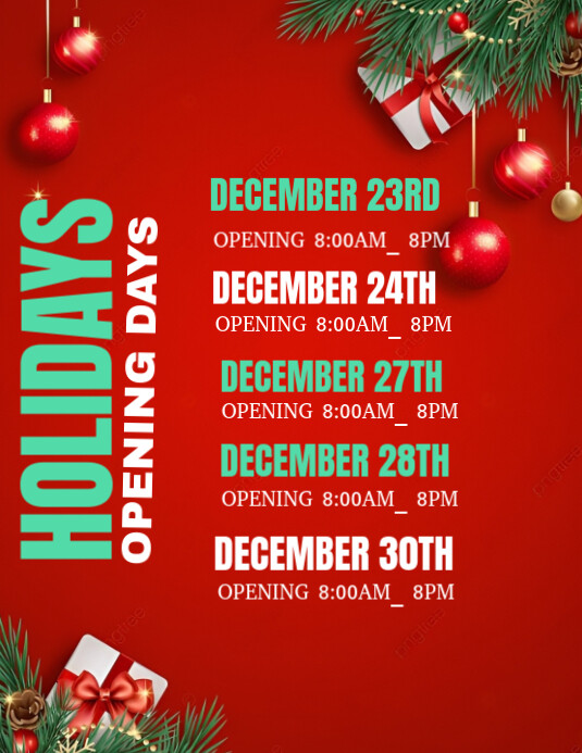 holiday opening days Flyer (US Letter) template