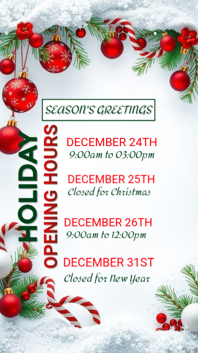 Holiday Hours Example Holiday opening hours Template | PosterMyWall