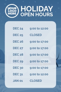 Holiday opening hours poster template