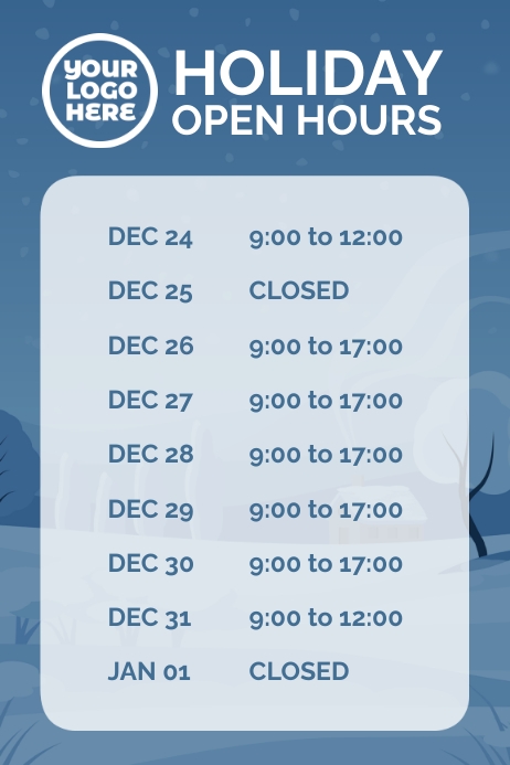 Holiday opening hours poster template | PosterMyWall