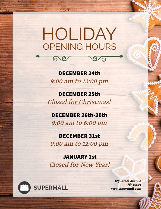 Simple Opening Hours Holiday Opening Hours print template | PosterMyWall