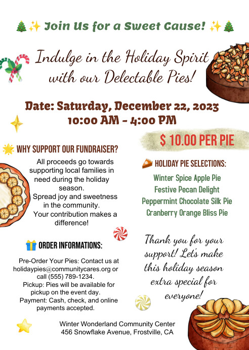 Holiday Pie Fundraiser Flyer Template A6