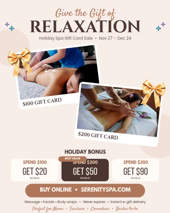 Holiday Spa Gift Card Sale Template | PosterMyWall