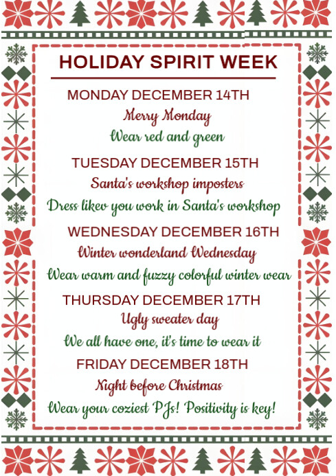 Holiday spirit week flyer poster template theme A4