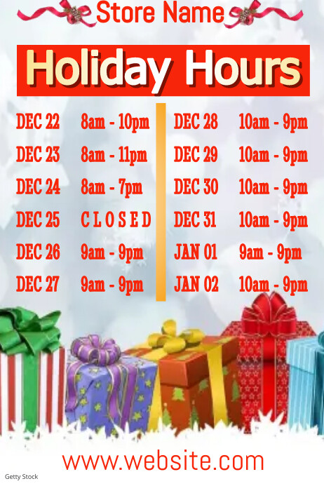 Holiday Store Hours Poster Template | PosterMyWall