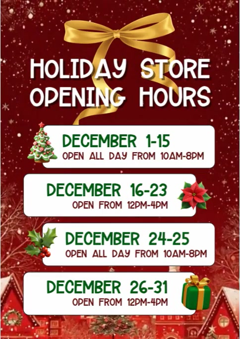 Weekend Opening Hours Holiday Store Opening Hours Template | PosterMyWall