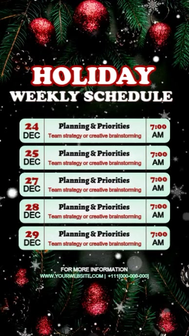 Holiday Weekly Schedule Template | Christmas Team Planning & Office ...