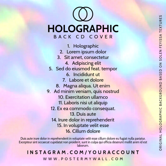 Holographic Foil Music CD Cover Back Template PosterMyWall
