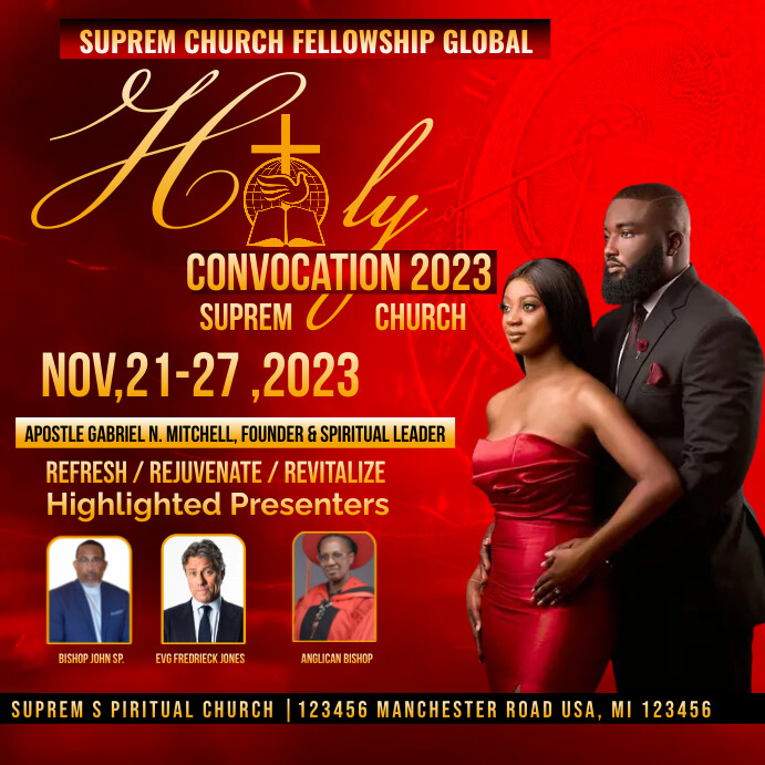 Holy Convocation , apostolic flyer , cogic, Сообщение Instagram template