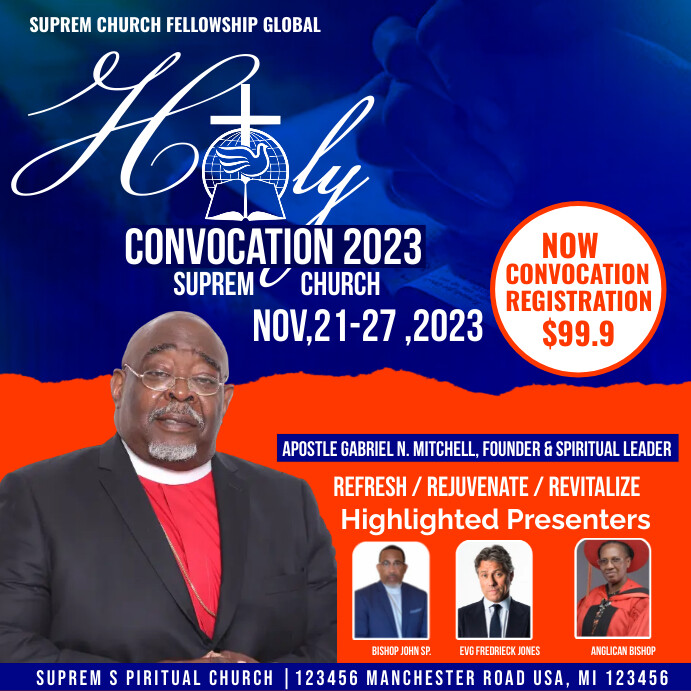 Holy Convocation , apostolic flyer , cogic, Message Instagram template