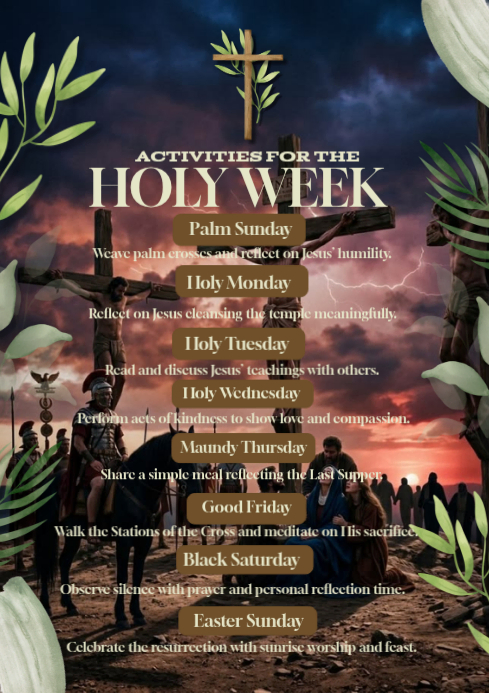 Holy Week & Easter Church Schedule Poster Template ️🌅 | PosterMyWall