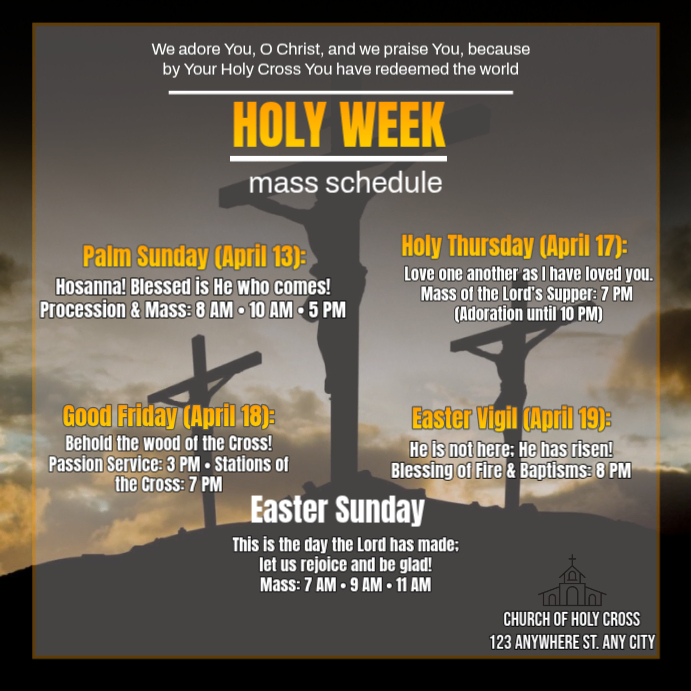 Holy Week & Easter Church Schedule Poster Template ️🌅 | PosterMyWall