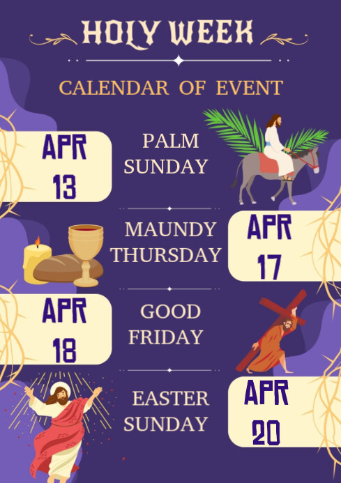 Holy Week Color In Calendar Holy Week Calendar Of Events A4 Template | PosterMyWall