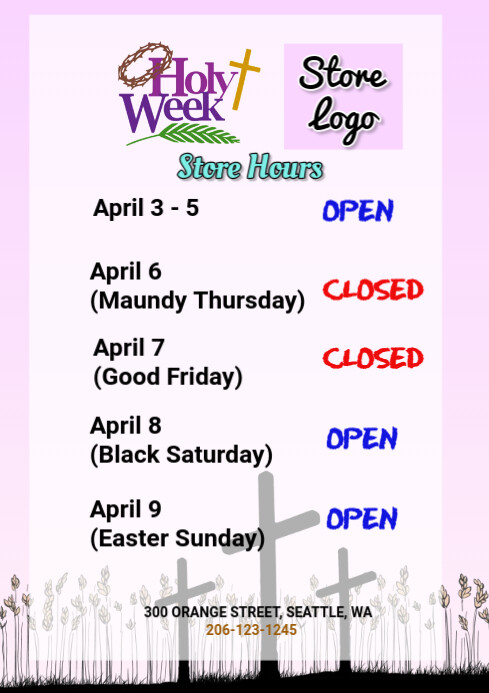 Holy Week Library Display holy week store hours a4 Template | PosterMyWall