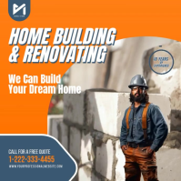 Orange Blue Home Building and Renovating Service Square Video template