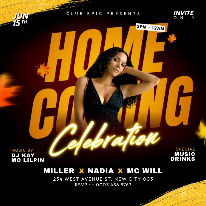 Home coming celebration party invite flyer Publicação no Instagram template