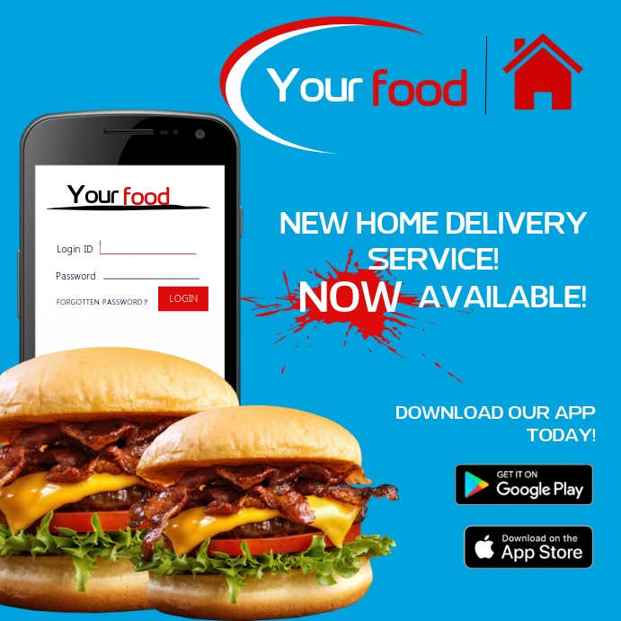 Home Food Delivery Service Flyer Template Square (1:1)