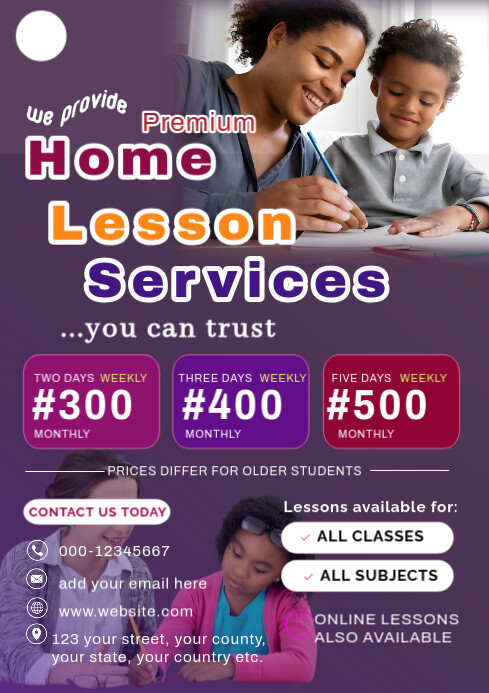 Copy of Home lesson teacher service ads flyer online template ...