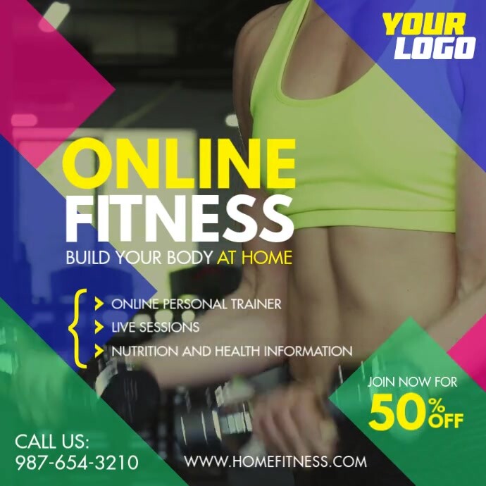 Hause Online Fitness Workout Square Video Vorlage Postermywall