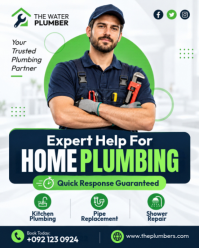 白色 Plumbing Services Instagram Portrait Template