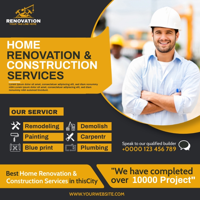 HOME RENOVATION & CONSTUCTION SERVICES FLYER Instagram Plasing template