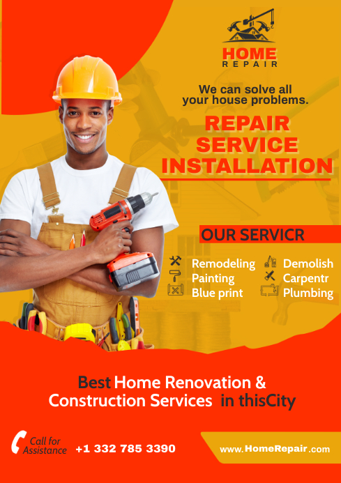 HOME RENOVATION & CONSTUCTION SERVICES FLYER A4 template