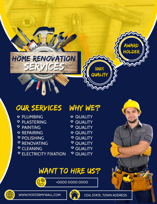 Home Renovation Repair Business Flyer Ad Temp Løbeseddel (US Letter) template