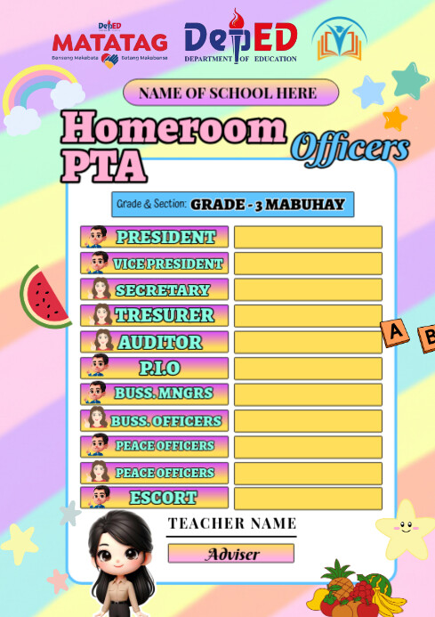 Orange Classroom Officers A4 Template | PosterMyWall