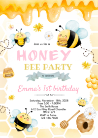 Honey Bee Birthday Invitation A6 template