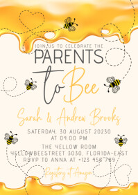 Honeybee parents to bee birthday invitation A5 template