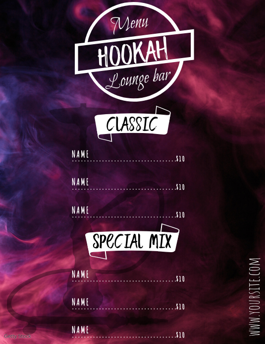 menu lounge hookah bar flavor template