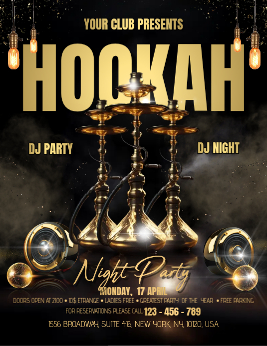 Black Hookah Night Party Flyers Template | PosterMyWall