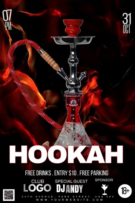 Hookah Red Party Video Plakkaat template