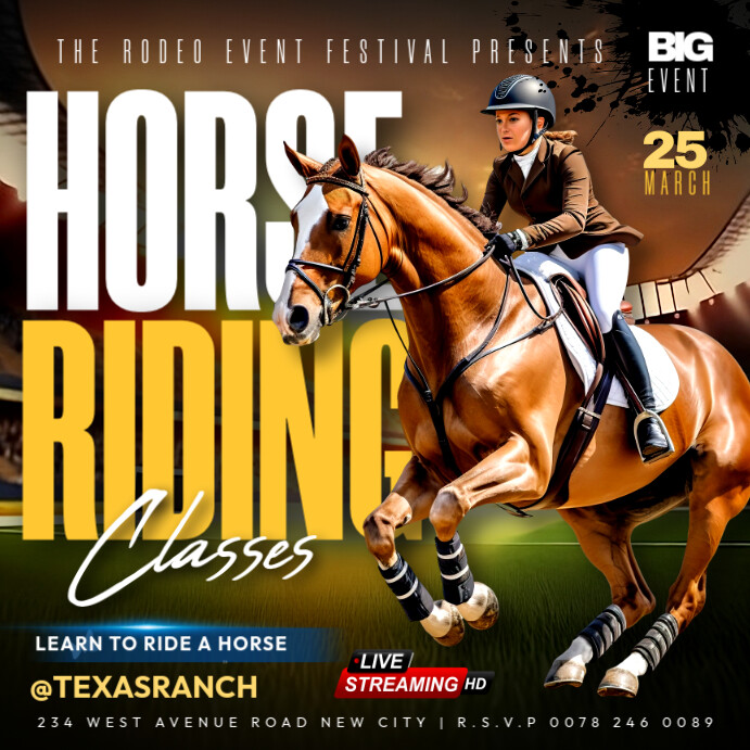Horse riding Classes lesson for cowboy event advertisement flyer poster template for Instagram post
