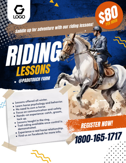 Riding Lesson Flier Example Horse Riding Lessons Flyer Poster Template | PosterMyWall
