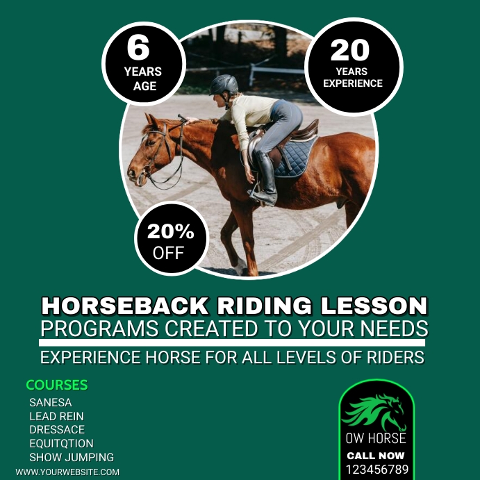 Riding Lesson Flier Example horseback riding lessons camp flyers,club org Template | PosterMyWall