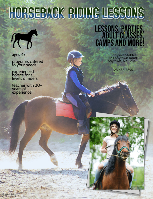 horseback riding lessons flyer template ad | PosterMyWall