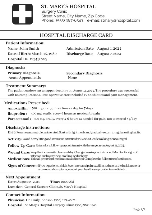 Hospital Discharge Summary Card Template Desi | PosterMyWall