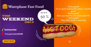 Lila Hot dog 50% off ad food ad Facebook Ad Template