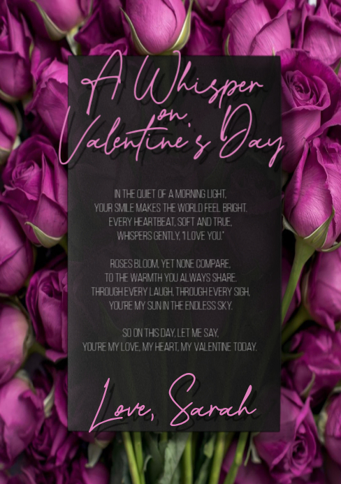 Modèle Hot Pink Roses Envelope Valentine Poem Greeting Card | PosterMyWall
