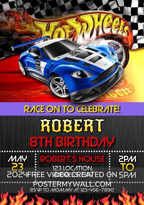 Hot Wheels Black Joyful Birthday Invitation A A4 template