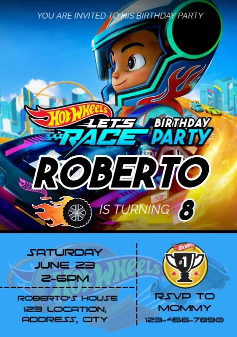 Hot Wheels Let's Race Birthday Invitation A4 template