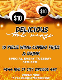Hot wings flyer Volante (Carta US) template