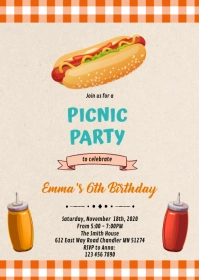 Hotdog birthday theme invitation A6 template