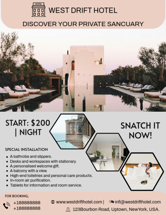 Hotel and Restaurant Ad Folheto (US Letter) template