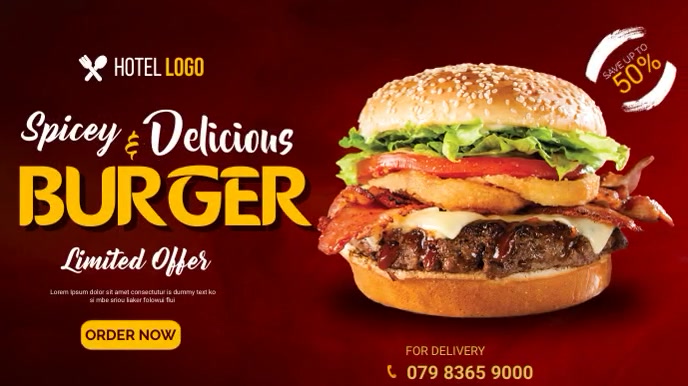 HOTEL BURGER DELIVERY MENU POSTER OFFER Digital Display (16:9) template