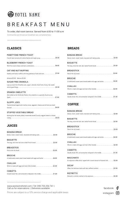 Hotel Menu Types Hotel menu: categories Template | PosterMyWall